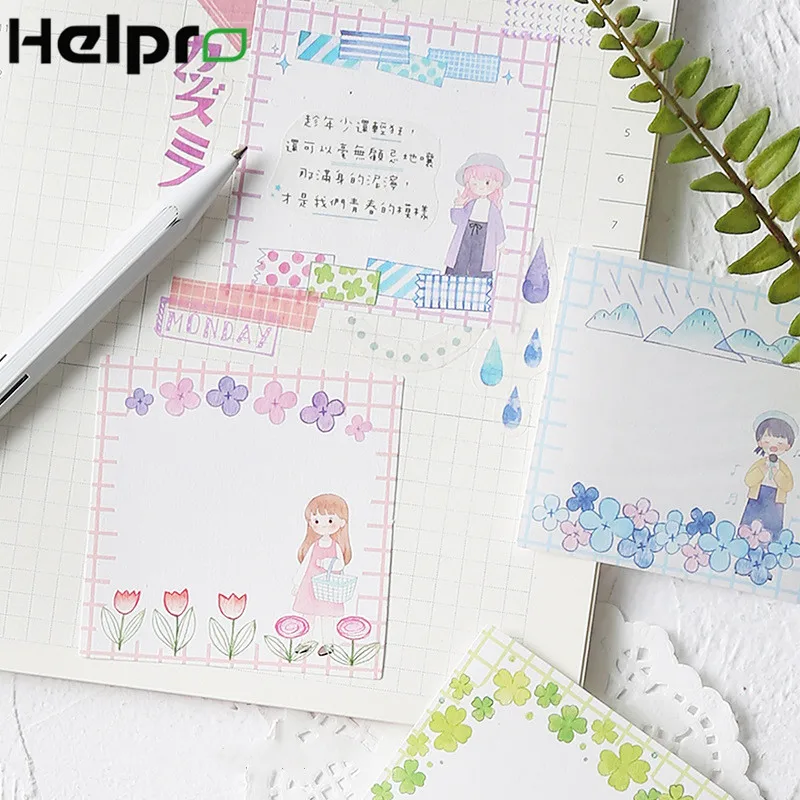 Helpro Новый Kawaii мультфильм липкие заметки маленькая девочка полигон шаблон