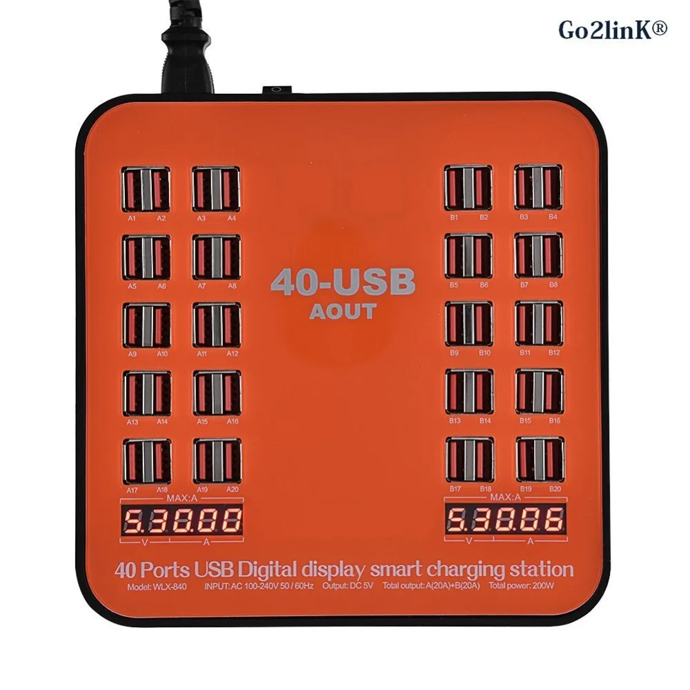 Go2linK 40 портов USB зарядное устройство 5 В 3.5A Максимальная мощность интеллектуальная зарядная станция концентрированный пакетный светодиодный дисплей Универсальный