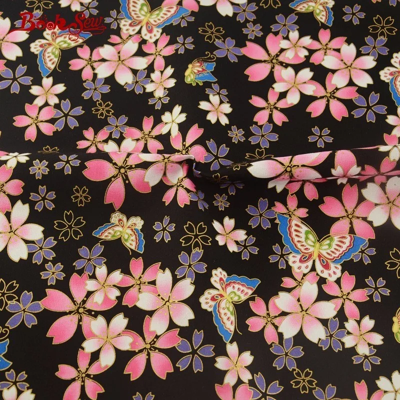 Booksew хлопок белье Ткань черный стежка ткани ткань Бабочка и цветок золотой Фольга
