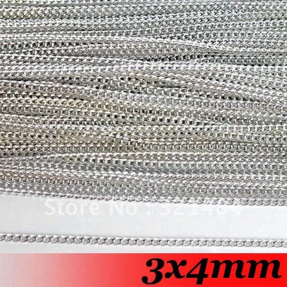 Free Ship!!! 3x4mm 100meter Platinum Dull Silver Plated Tone Jewelry Findings Encryption tails Metal Link Chain