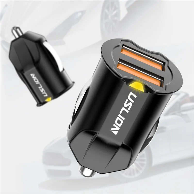 USLION мини-Переходник USB для зарядки в машине 2.1A автомобильное USB зарядное устройство мобильный телефон двойной USB Автомобильное зарядное устройство автоматическая зарядка 2 порта для iPhone samsung