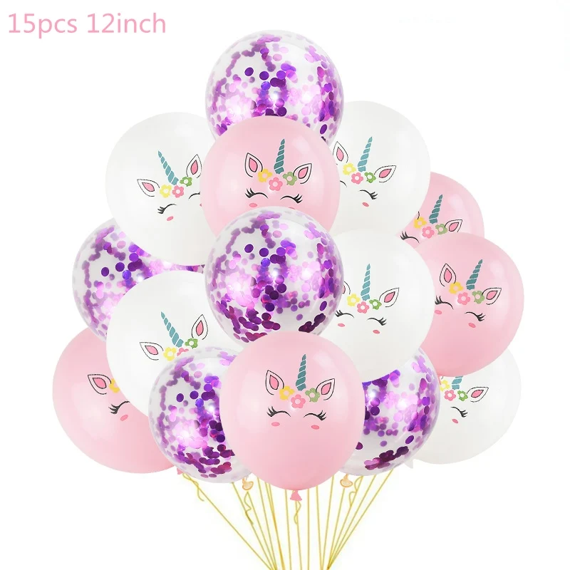 15pcs L 1 комплект праздничные шарики с единорогом на день рождения, Балон, единорог, украшение, латексный воздушный шар "Конфетти", украшение для дня рождения, Детские шары - Цвет: 15pcs L