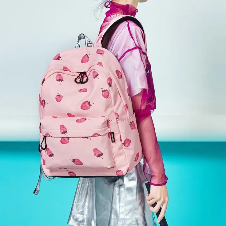 Новый женский рюкзак с принтом клубники милый Повседневный школьный мягкая
