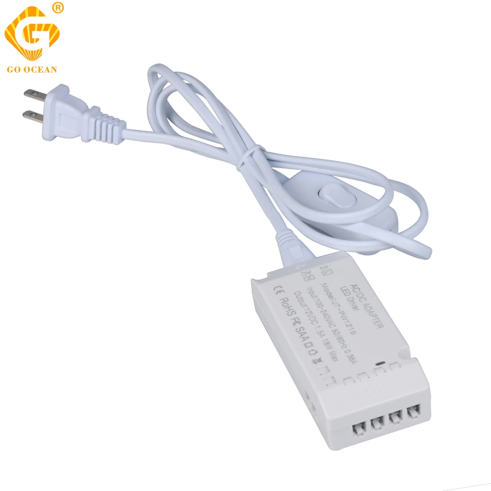 GO OCEAN Lighting Transformer LED Driver 12V 1.5A 18W Constant Voltage 100-240V Switching Power Supply For Cabinet Lights