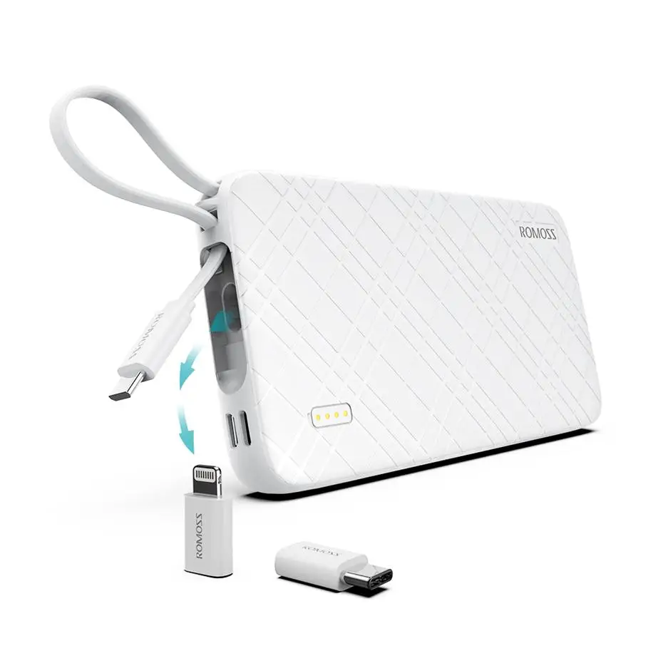 ROMOSS QS10 10000 мАч запасные аккумуляторы для телефонов со встроенным Micro USB кабель Внешний батарея пакет путешествия размеры портативный зарядное устройство для iPhone