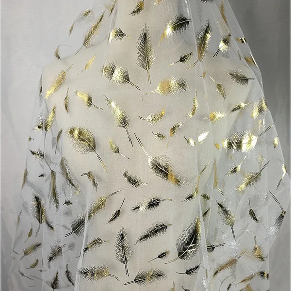 

Gold/Silver color feather Sequins Mesh Fabric for Wedding Dress Sew on French Tulle Lace Fabric Clothing Decoration Accessories