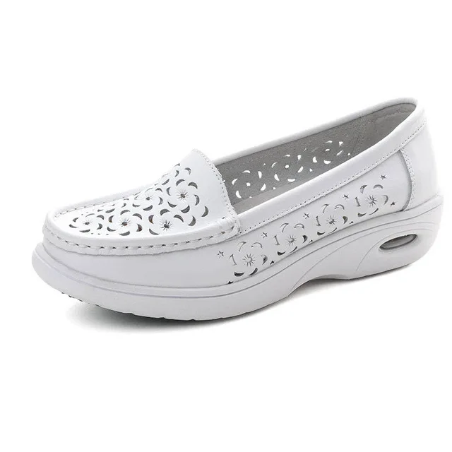white 3 YAERNI/женская повседневная обувь из натуральной кожи на плоской подошве; женская обувь на платформе из коровьей кожи; Белая обувь для медсестры; женские лоферы без шнуровки; женская обувь; размеры 34-40 - Color: white 3