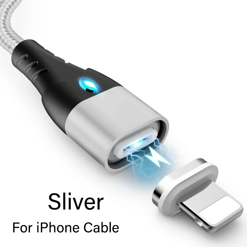 For iPhone Silver Магнитный кабель Micro usb type C для iPhone осветительный кабель samsung S7 Xiaomi Redmi Note 7 1M 3A Быстрая зарядка зарядное устройство телефонный кабель - Цвет: For iPhone Silver