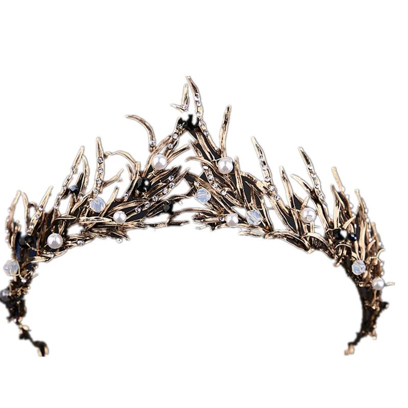 Винтажная черная корона Тиара для невесты свадебный бриллиантовый кристалл жемчуг Головные украшения Женщины Девочки.