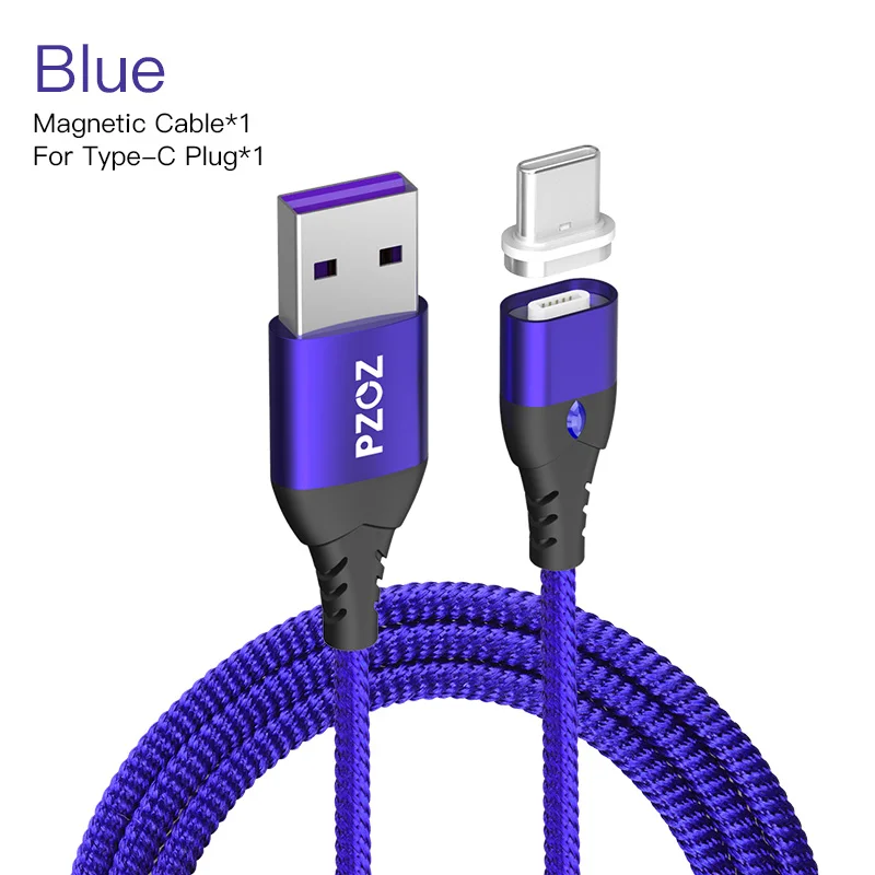 PZOZ микро USB C Магнитный кабель 5А супер быстрая зарядка телефона тип-c магнитное зарядное устройство Microusb для iPhone samsung Galaxy S10 huawei - Цвет: 1m Blue For Type C