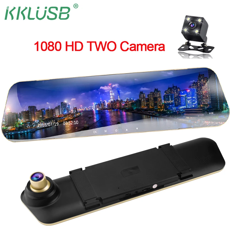 4 3 IPS дюймов Full FHD 1080P dvr dash камера зеркало двойной объектив задняя видео рекордер