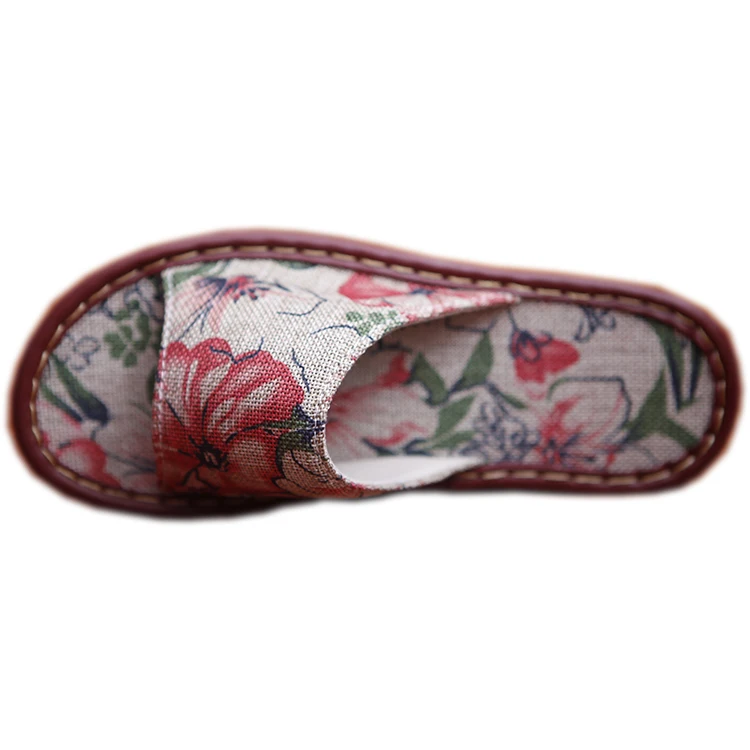 

Women's Summer Slippers Anti-Skip Floral Prints Linen Couple's Indoor Slippers Anti-Smell Home Shoes for Men
