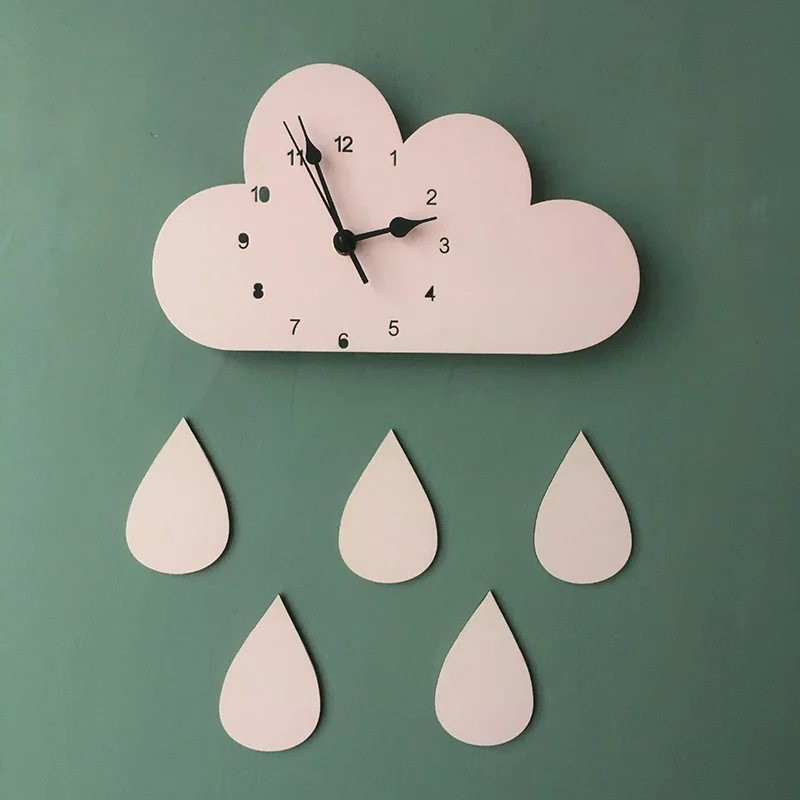 pink raindrop INS скандинавские милые в форме облака капли дождя настенные часы монохромные для детской комнаты украшения фигурки подарок реквизит для фотосессии - Цвет: pink raindrop