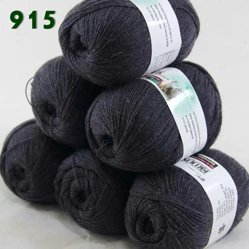 Charcoal gray 915 Лот из 6 мотков тонкая кружевная Мягкая шерстяная акриловая кашемировая пряжа трикотажная 238-пряжа C1 - Цвет: Charcoal gray 915
