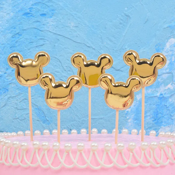 Gold Mickey 5 шт. Микки и Минни Микки Маус голова торт Топпер флажки для кексов для предродовой вечеринки Мальчик Дети День рождения Свадебные украшения поставки - Цвет: Gold Mickey