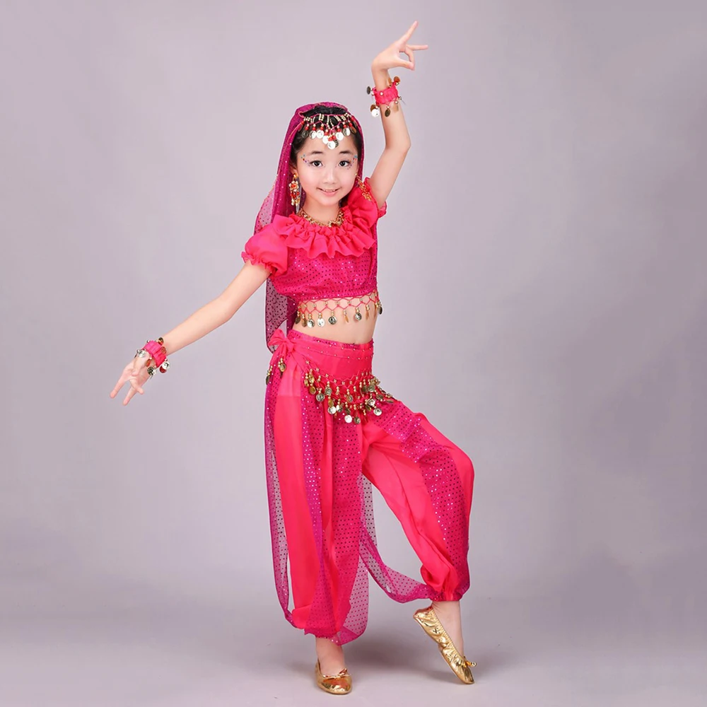 Детский костюм для танца живота высокого качества желтый красный розовый