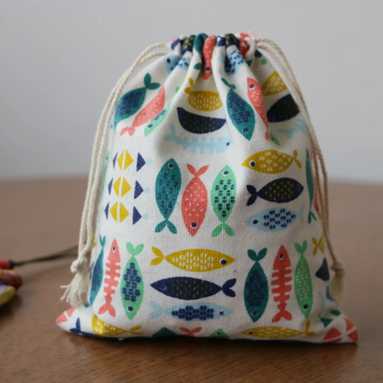 2016 Fish белье хлопок хранения сумки 14x16 см 10 шт./лот Drawstring ткань подарочные пакетики