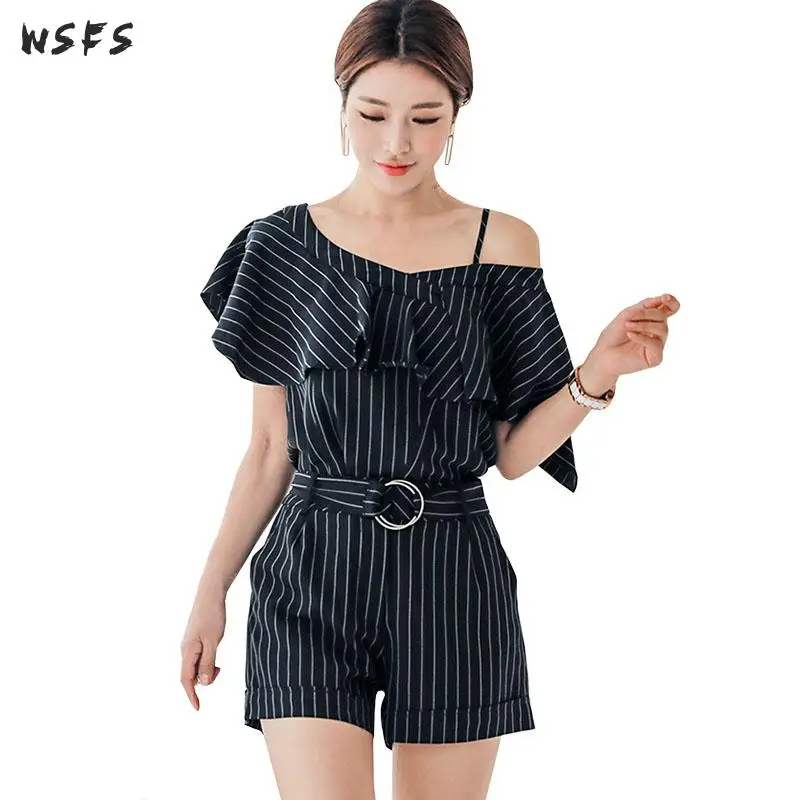 Женский комплект из 2 предметов летние платья топ на одно плечо с оборками черное