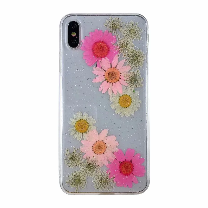 Colorful Real Dried Flowers Soft Phone Case For iPhone X XS Max XR Cute Clear Floral Back Cover 6 6S 7 8 Plus Coque |