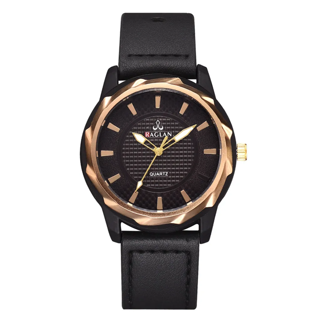 Простые черные кожаные часы 2019 Модные мужские кварцевые высокого качества