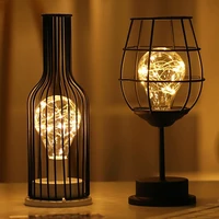 led retro bulb iron table winebottle copper wire night light creative hotel home decoration desk lamp night lamp battery powered