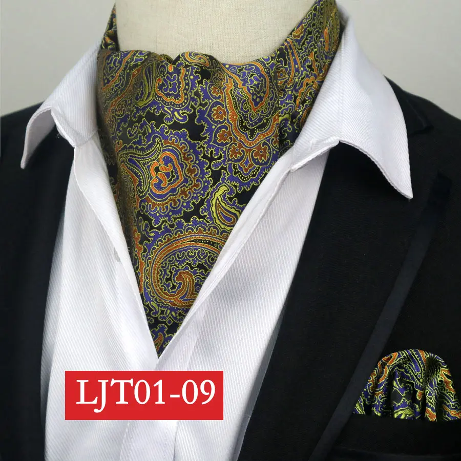 SMT-LJT01-09 YISHLINE мужской роскошный Шелковый Аскот галстук набор мужской галстук и платок Набор Цветочный Пейсли в горошек Карманный квадратный набор для свадебной вечеринки - Цвет: SMT-LJT01-09