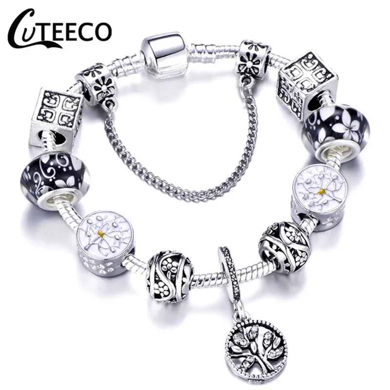 CUTEECO 925, модный серебряный браслет с шармами, браслет для женщин, Хрустальный цветок, сказочный шарик, подходит для брендовых браслетов, ювелирные изделия, браслеты - Окраска металла: AE0241