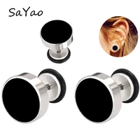 sayao 2piece stainless steel fake ear plugs oil drip round barbell earring ear expanders earrings body jewelry men women