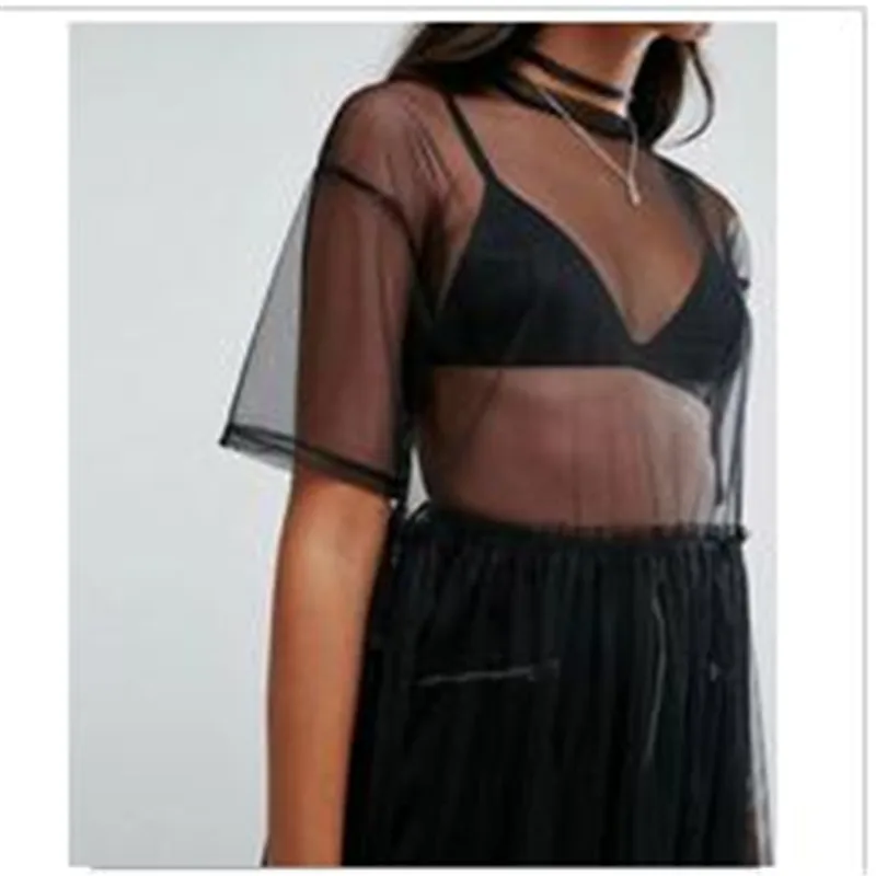 Women See Through Covers Up New Sexy Sheer Mesh Black Color Bikini Cover Ladies' Summer Short Sleeves Beach Sundress Hot Sale | Женская