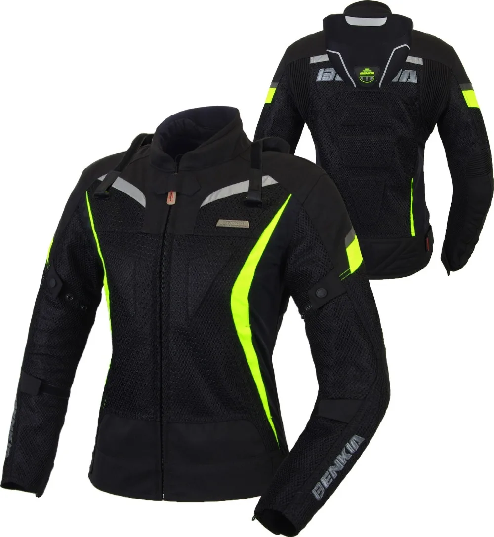 Neon Yellow BENKIA JWW21 женские Мотоциклетные Куртки Одежда для гонок гоночные куртки сетка материал куртка для гоночного мотоцикла с защитой - Цвет: Neon Yellow