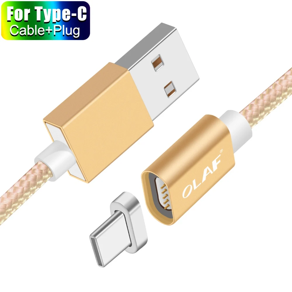 Gold Type C Cable Олаф магнитное зарядное устройство usb type C Micro USB кабель провод для быстрой зарядки штекер type-C Магнитный кабель для iPhone samsung Xiaomi huawei - Цвет: Gold Type C Cable