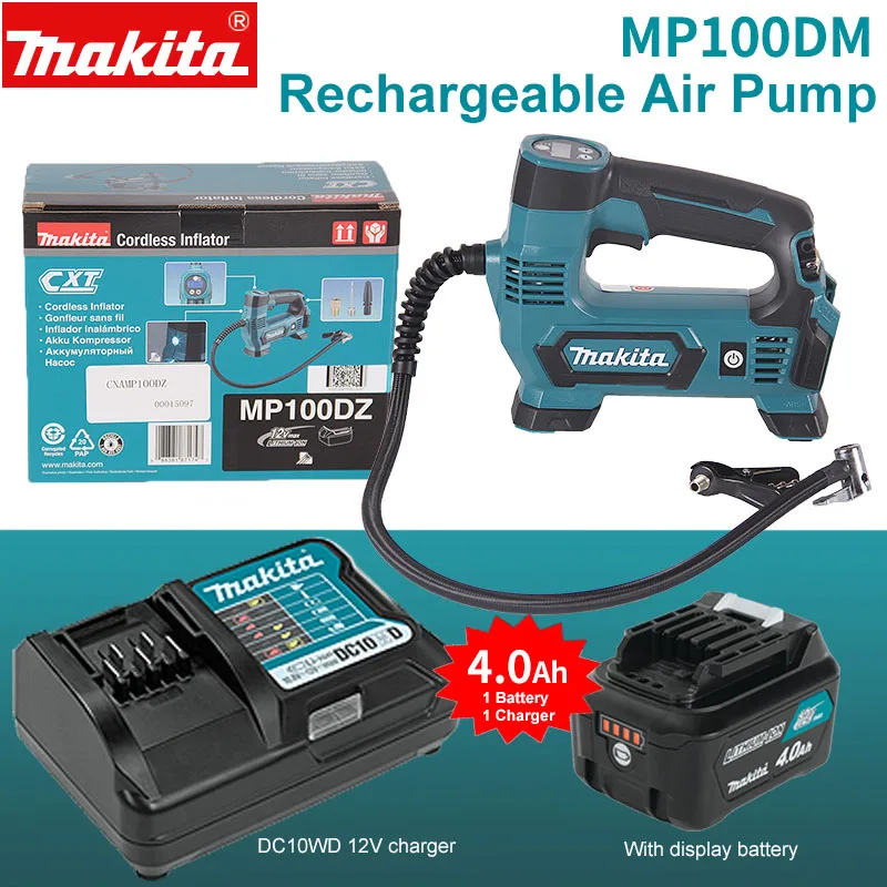 With Battery charger Япония Makita MP100DZ перезаряжаемый воздушный насос литиевая батарея воздушный компрессор насос для автомобильных покрышек 12 В CXT 121PSI 830KPa 65 мм трубчатый насос - Цвет: With Battery charger