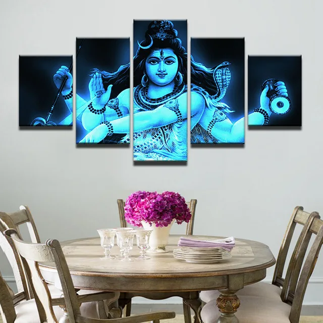 

Canvas HD Print Pictures Home Decor Living Room Frame 5 Pieces India Tibetan God Shiva Painting Mahesvara Poster Wall Art