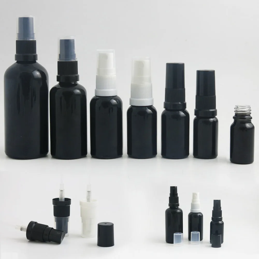 

10 x 10ml 30ml 50ml 100ml Refillable Portable shining black Glass Essential Oil With Mist Sprayer For Perfume Using