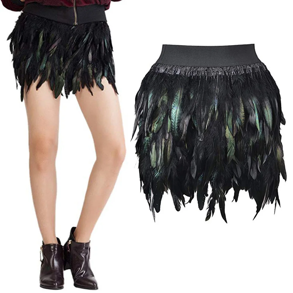 Handmade Feathers Sexy Skirt Women Gradient Color Mini Skirts Womens Nightclub Party | Женская одежда