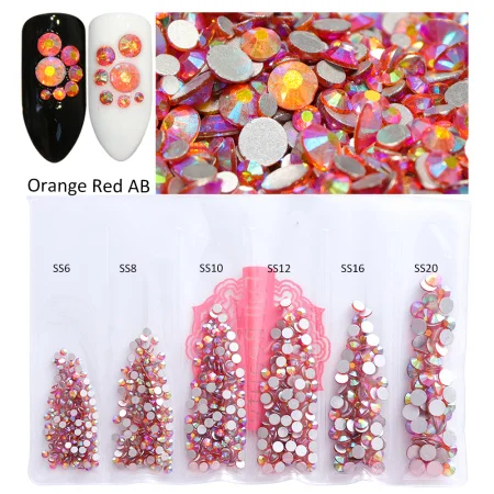 Orange Red AB 1 упаковка, Блестящие Стразы для ногтей, кристалл, бриллиант, AB, стекло, камень, плоская задняя сторона, стразы, драгоценные камни, смешанные размеры, горячая распродажа, 3D украшение для ногтей TR838 - Цвет: Orange Red AB