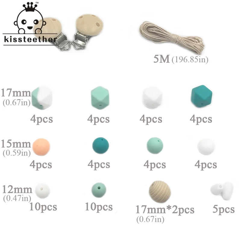 3pc DIY Baby Teether Accessories Geometry Hexagonal Round Silicone Bead Wooden Pacifier Clip Breakaway Safety Clasp For Bracelet | Мать и