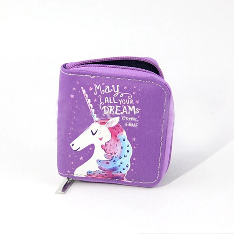 Unicorn Zipper Short Wallets For Women PU Cartoon Printed Clutch Purses Credit Cards Holder Mini Girls Notecase Burses | Багаж и сумки