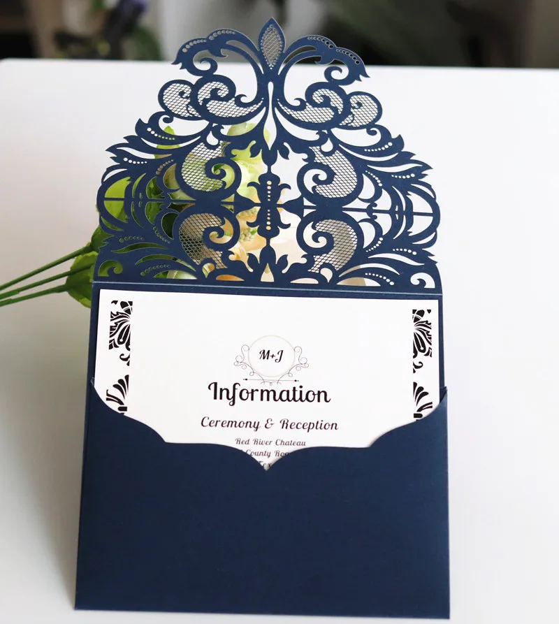 Синий свадебный анонс Карманный полый лазерный разрез индивидуальное