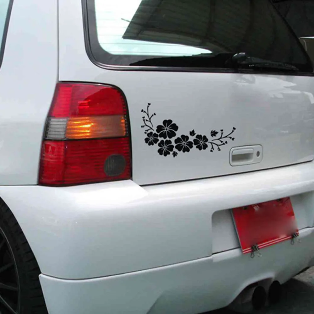 Виниловая наклейка на автомобиль с цветами черная графическая Наклейка окно