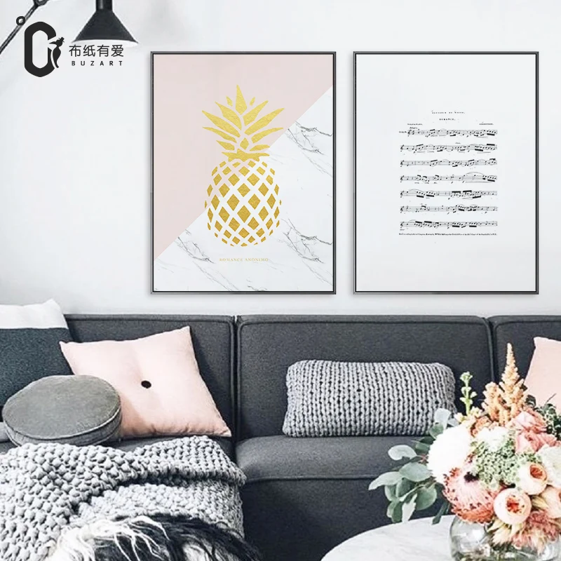 Настенный постер с изображением золотого ананаса в скандинавском стиле