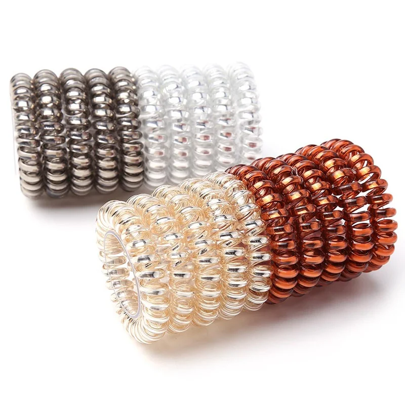 Высококачественные резинки для волос (10 шт.) прозрачные с телефонным проводом