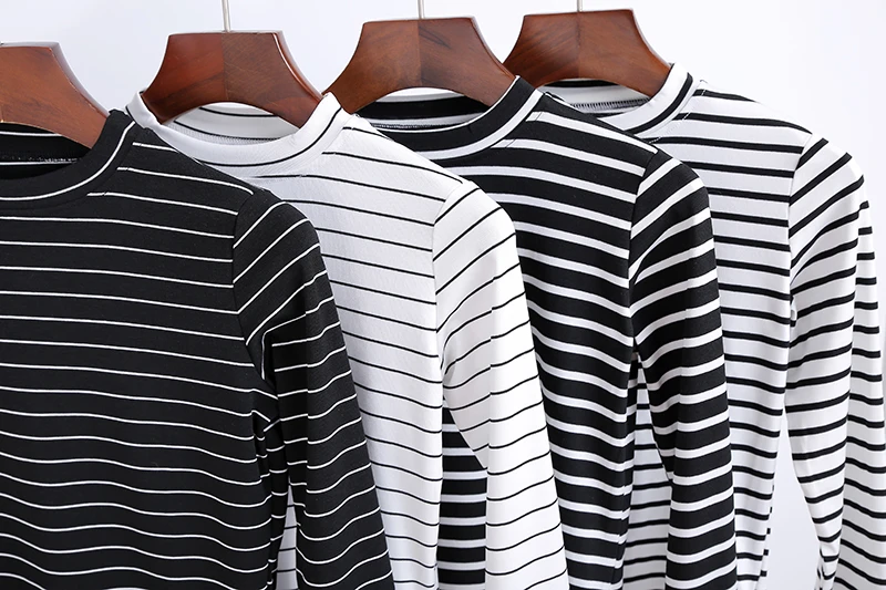 Женский укороченный топ в полоску с высоким воротником и длинным рукавом|striped crop