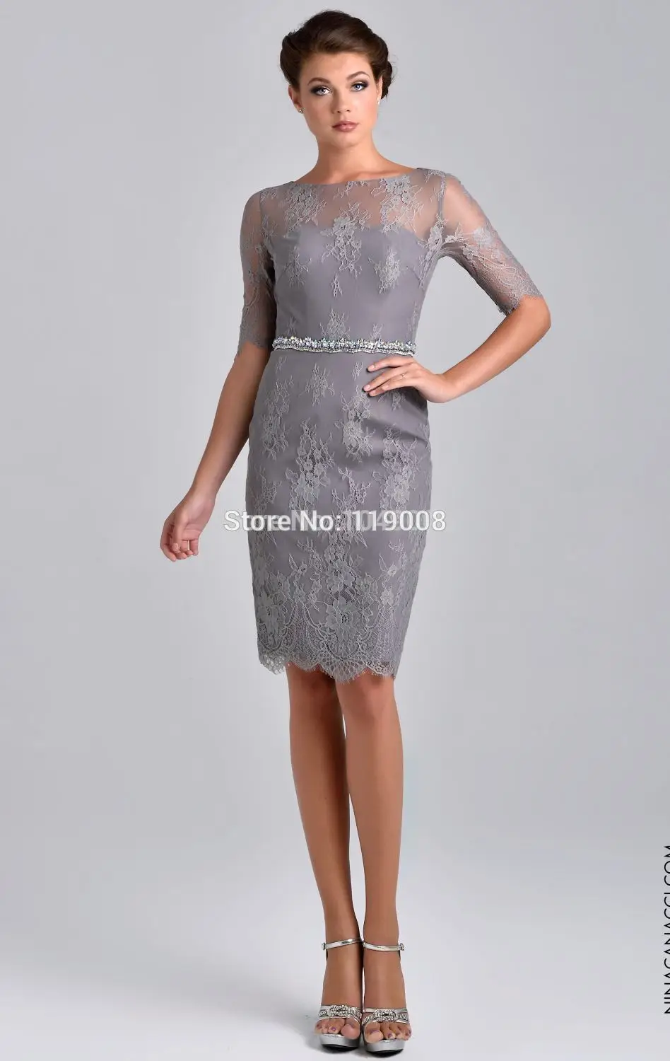 New Arrival 2015 Special Occasion Dress Elegant Lace Beaded Mother of the Bride Dresses With Half Sleeves Knee Length | Свадьбы и