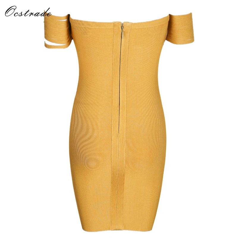 Ocstrade Vestido вискозное Бандажное платье Новое поступление летнее высококачественное желтое Сексуальное бандаж голые плечи платье Вечерние