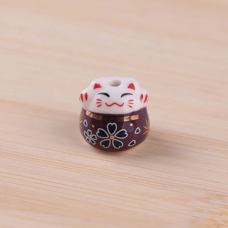 Purple Diy ручной работы из бисера цветные керамические бусины окрашенные lucky cat свободные бусины супер милый котенок Шарм - Цвет: Purple