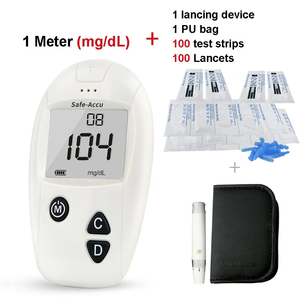 mg dL meter kit 100 Sinocare Safe-Accu глюкометр тест на диабет er 50/100 разделенные тест-полоски Lancets медицинский измеритель уровня сахара в крови - Цвет: mg dL meter kit 100