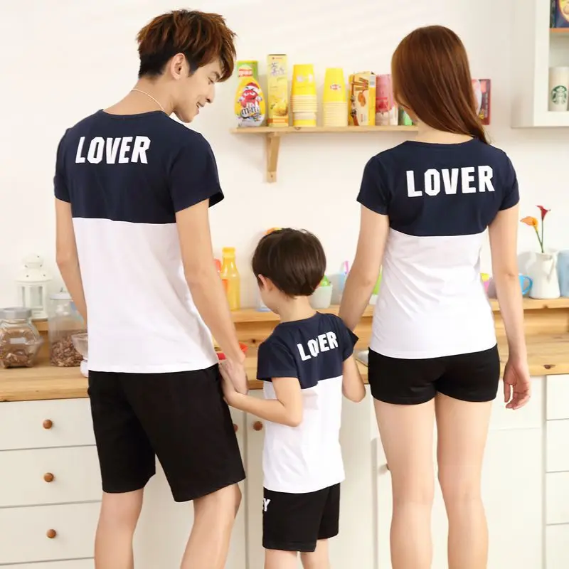 Семейная одежда семейная для папы и сына мамы дочки Летняя лоскутная Футболка