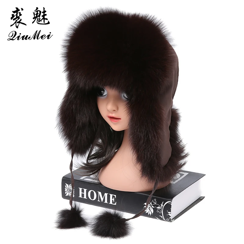 Real Fox Fur Bomber Hats For Children Luxury Warm Raccoon Fur Caps Bombers Fur Winter Russian Trapper Hat for Girls Boys Ushanka