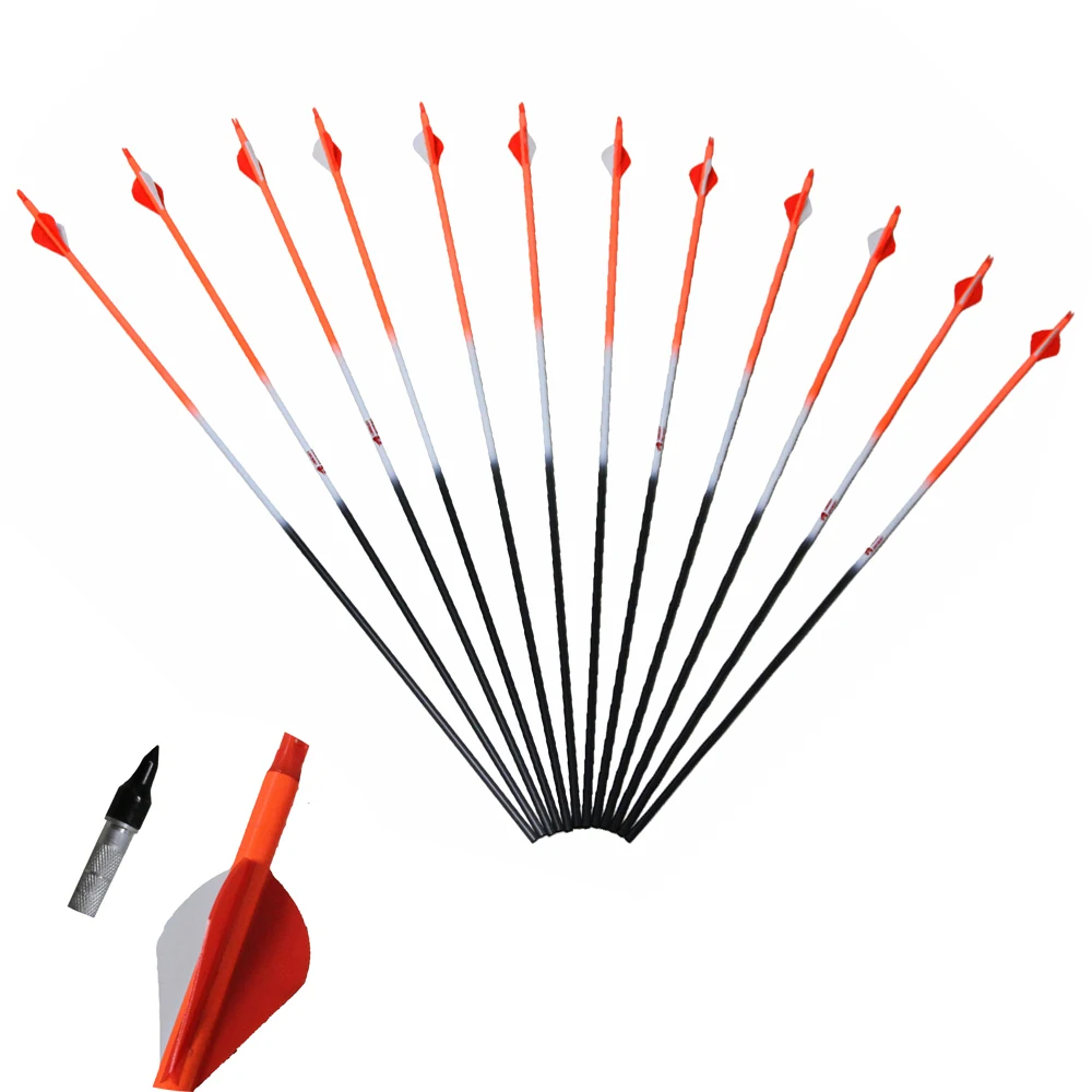 

GUGULUZA 12pcs 30'' Archery Carbon Arrows OD 7.6mm Bright Orange For Bow Hunting Arrow +/- .003" Spine 400 ID 6.2mm NEW